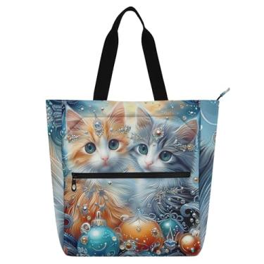 Imagem de Sacola feminina gatinhos fofos para trabalho, lona, escola, bolsa utilitária, escritório, presente para amantes de livros