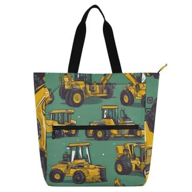 Imagem de GAIGEO Bolsa de mão amarela com estampa de escavadeira para crianças com zíper, escola, trabalho, viagem, utilitário