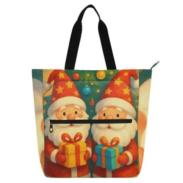 Imagem de GAIGEO Linda bolsa de Papai Noel para mulheres, trabalho, lona, zíper, bolsa de praia, utilitária, para crianças, amantes de livros