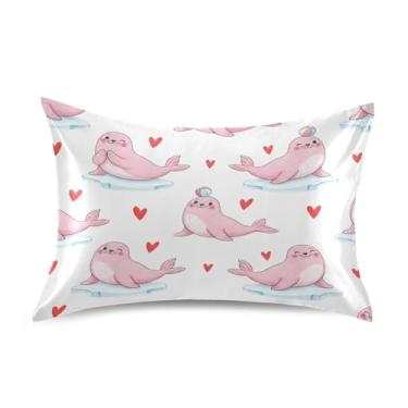 Imagem de Blueangle Fronha de cetim refrescante para cabelo e pele, capa de almofada com selos rosa dos namorados, tamanho padrão 51 x 66 cm com fecho de envelope (170)