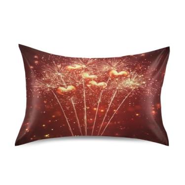 Imagem de Blueangle Fronha de cetim refrescante para cabelo e pele, capa de travesseiro de fogos de artifício dos namorados, tamanho Queen 51 x 76 cm com fecho de envelope (351)