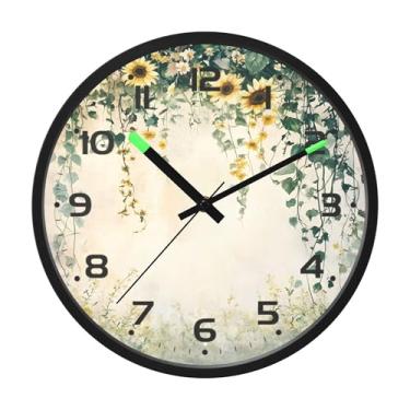 Imagem de SEHANY Relógio de parede vintage com flores de videira silencioso, sem tique-taque, relógio redondo operado por bateria, controle de som, luz noturna, relógios de parede para sala de estar, cozinha