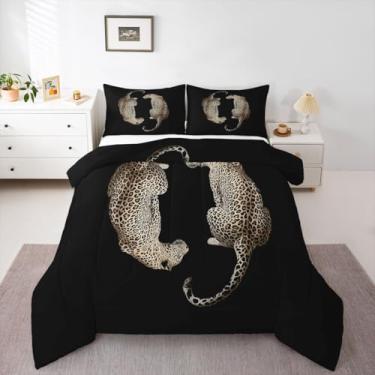 Imagem de Erosebridal Conjunto de cama Queen Size com estampa de guepardo, leopardo preto para adolescentes e adultos, moda estética moderna colcha coquete Y2K funky enchimento de edredom moderno decoração de