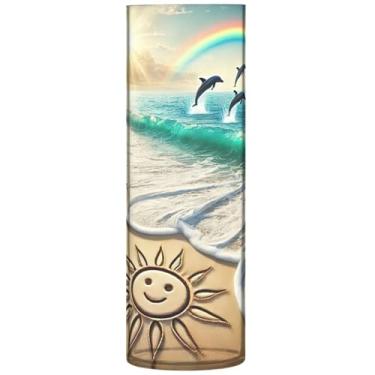 Imagem de Verão, praia, oceano, litoral, plástico, redondo, vasos, lindo, decorativo, cilindro, exclusivo, decoração de flores modernas, 30 x 9,9 cm