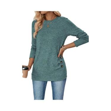 Imagem de Camiseta Casual De Manga Longa Com Botões E Detalhes Franzidos Para Mu