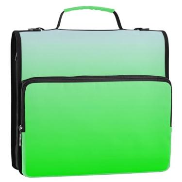 Imagem de Fichários elegantes de lima azul gradiente de 3 cm 3 anéis, fichário com zíper, resistente, fichário organizador com alça, bolsa escolar grande, suporte para 500 folhas