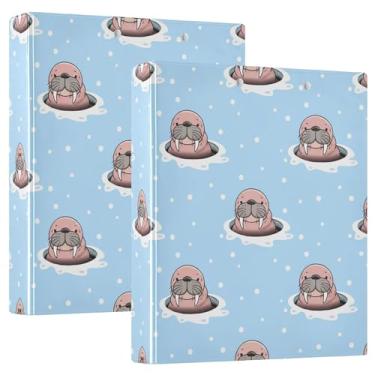 Imagem de Fichários de morsa fofos personalizados de 3 cm com 3 anéis para 200 folhas, anel redondo, fichário resistente, 31,5 x 27 x 6 cm, 1 pacote