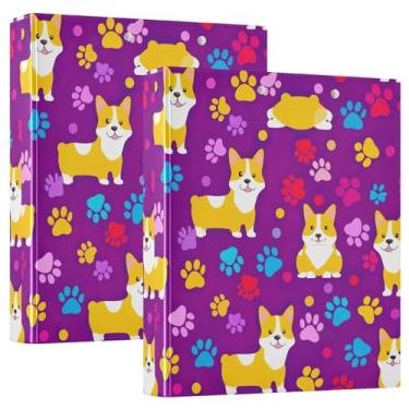 Imagem de Cute Dogs Pastas roxas com 3 argolas de 3 cm, 200 folhas, fichário de escritório, 31,5 x 27 x 6 cm, pacote com 2