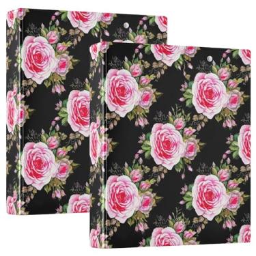 Imagem de Fichários rosa pretos de 3,8 cm com 3 anéis para 200 folhas, pastas decorativas, portfólio, fichário redondo, 31,5 x 27 x 6 cm, pacote com 2