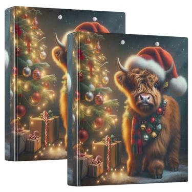 Imagem de Fichários de Natal fofos de vaca Highland com 3 anéis de 3 cm comporta 200 folhas, anel redondo para escritório, 31,5 x 27 x 6 cm, 1 pacote