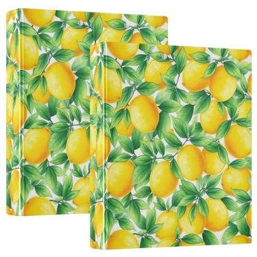 Imagem de Fichários de 3 anéis personalizados de limões amarelos brilhantes com folhas verdes de 3 cm comporta 200 folhas, 3 pastas de anel, impressão de anel redondo, fichário de receita, 31,5 x 27 x 6 cm, 1