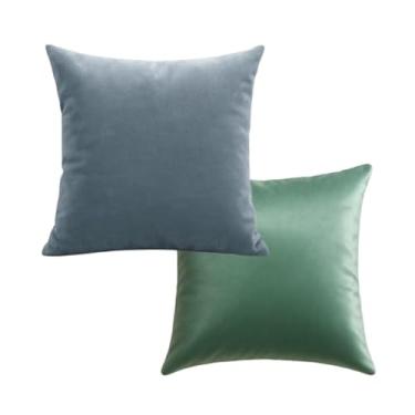 Imagem de Kit 2 Capas de Almofada Premium em Veludo, 45x45 cm, com Zíper Invisível, Resistente e Lavável, Sofá Sala Quarto Cama (Azul bebe e verde agua)