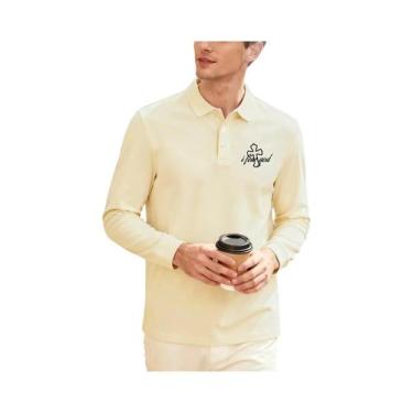 Imagem de Camisa Polo De Manga Longa Com Estampa Cruzada Para Homens, Moda Outon