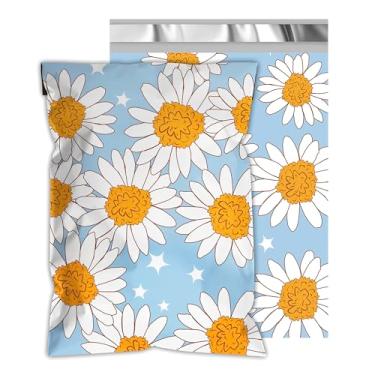 Imagem de Sacos de envio com estampa de margarida azul, 2,4 mm de espessura, envelopes de envio à prova d'água e resistentes a rasgos, sacos de embalagem autovedantes para pequenas empresas (margarida azul, 30