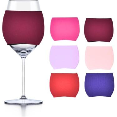 Imagem de TahoeBay Mangas de taça de vinho em branco (pacote com 6) Ornamentos isolantes de neoprene para sublimação, tinta infusível, identificação de bebida de vinil de transferência de calor 340 g acessórios