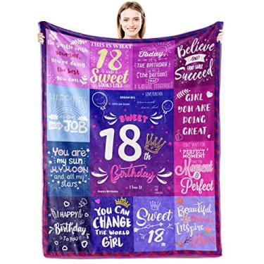 Imagem de AISDE Cobertor de presente de aniversário para meninas de 18 anos 152 x 127 cm, presentes para meninas de 18 anos, presentes para meninas, presentes de aniversário para decoração de festa adolescente