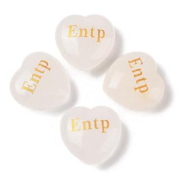 Imagem de Estatuetas MBTI de cristal de quartzo natural com gravação de coração estátuas com cristais de cura para decoração de mesa de escritório em casa, 30 x 30 x 12,5 ~ 13 mm