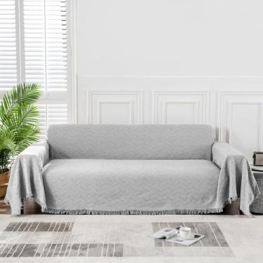 Imagem de MEETSKY Capa de sofá para 3 almofadas protetoras de sofá para animais de estimação, capas de sofá geométricas para cães (GG, 231 x 299 cm, cinza claro)