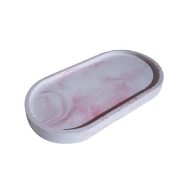 Imagem de Bandeja Decorativa Oval Multiuso | Marmorizado | Kit |Granilite | Porta Jóias | Acessórios | Porta Velas 17.5 cm x 9 cm para Casa Sala Quarto e Ambientes de Decoração Elegante(Mármore pink)