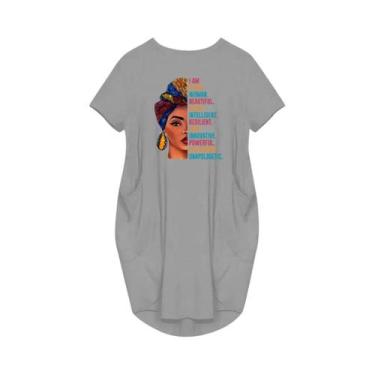 Imagem de Vestidos casuais soltos femininos plus size de manga curta com gola re