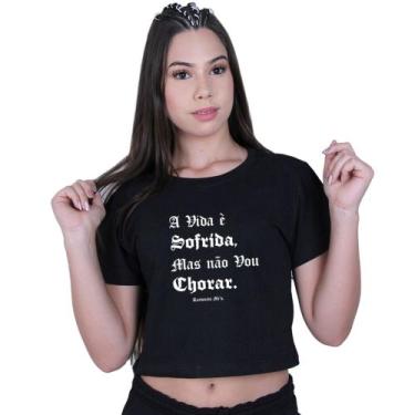 Imagem de Blusinha Cropped Algodão Racionais Mcs A vida - Lafre, Preto, P