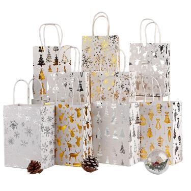 Imagem de Conjunto de sacolas de presente de Natal, papel kraft branco, 15x8x21cm, 12 unidades