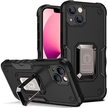 Imagem de KKFAUS Capa para iPhone 14/14 Plus/14 Pro/14 Pro Max, suporte de anel de metal giratório 360°, lente tudo incluso quatro cantos capa de telefone anti-queda anti-arranhões (Cor: Preto, Tamanho: 14 Plus 6,7 polegadas)