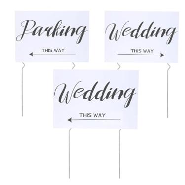 Imagem de Pacote com 3 placas de casamento, inclui 1 placa de estacionamento e 2 placas de casamento This Way com estacas, decorações de casamento impressas frente e verso à prova de intempéries placas de seta