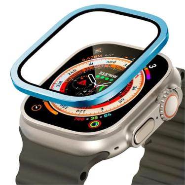 Imagem de FFHDJL Vidro temperado para Apple Watch Ultra 49 mm moldura de metal titânio filme anti-arranhões para série Ultra 2 protetor de tela acessórios, 49mm, Ágata