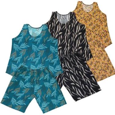 Imagem de Kit 2 Conjunto Senhoras Malha Fria Estampados Bermuda Com Bolso - PMQ 