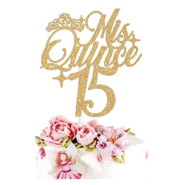 Imagem de Mis Quince 15 Cake Topper, Feliz 15 Años, Bruh I'm 15, Hello Fifteen, Spanish Happy 15th Birthday Party Decorations Supplies for Girl, Gold Glitter