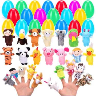 Imagem de YEAHBEER 24 peças de ovos de Páscoa preenchidos com fantoches de dedo, ovos de páscoa pré-cheios de animais de desenho animado fantoches para cesta de Páscoa, caça ao ovo de Páscoa, lembrancinha de