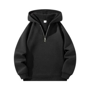 Imagem de Moletom Masculino De Manga Longa Com Capuz E Meio Zíper, Cor Sólida, C