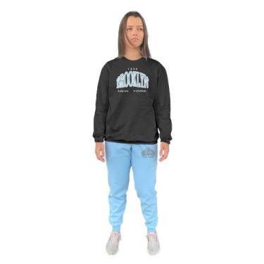 Imagem de Conjunto de Moletom Feminino Blusa Sem Capuz e Calça Jogger Estampado 