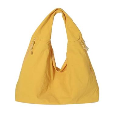 Imagem de Ann Bully Bolsa grande para mulheres, bolsas Hobo despojadas, bolsa crescente, bolsa de ombro nas axilas, bolsa de nylon com vários bolsos para sair, viajar, fazer compras, academia, amarela