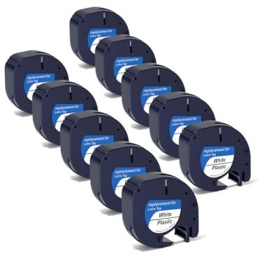 Imagem de Fita adesiva plástica branca 91331 compatível com DYMO LetraTag Label Maker refil 12 mm x 4 m (1/2 pol. x 13') para etiquetadora Letra Tag LT100H LT100T QX50