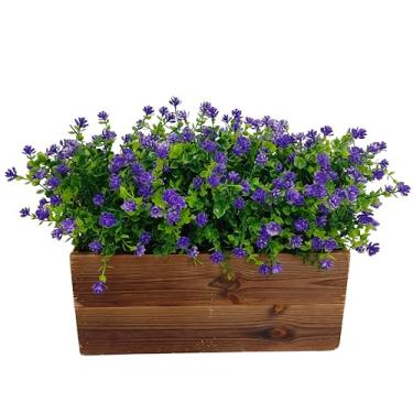 Imagem de ATFL Flores artificiais resistentes a raios UV, 16 pacotes de flores de plástico artificial para ambientes externos, arbustos de vegetação para decoração externa de varanda (16, azul)