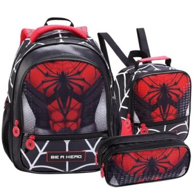 Imagem de Kit Escolar Infantil Completo com Mochila 16 Polegadas, Lancheira Térmica e Estojo 2 Compartimentos, Tema Herói, Material Reforçado, P/Meninos (Kit Material Escolar Herói)