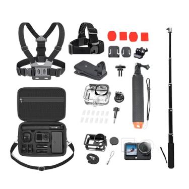 Imagem de Fotoleey Kit de acessórios para DJI Action 6, incluindo estojo de transporte, caixa subaquática, braçadeira de bicicleta, suporte de sucção para carro, suporte adesivo para capacete de câmera, kit de