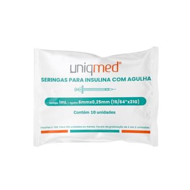 Imagem de Seringas para Insulina Uniqmed 100U 1,0mL 6mm 31G Com 10 Unidades