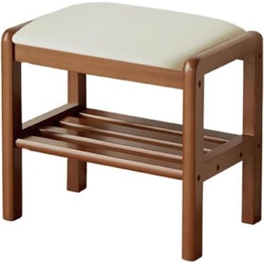 Imagem de Banco de madeira maciça com prateleira de armazenamento, sapateira para porta da frente, organizador de sapatos pequeno para entrada, sala de estar, corredor (45 cm, branco)