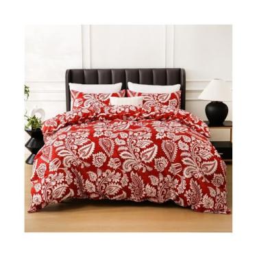 Imagem de x3anggyt5 Conjunto de capa de edredom floral exótico boêmio reversível vermelho macio e confortável (solteiro (173 x 229 cm)