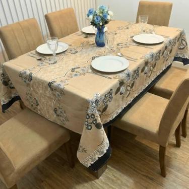 Imagem de Toalha de Mesa Rustica Premium Retangular, 2,10 M x 1,40 M, Tecido Linhão, Composição 65% Algodão e 35% Poliéster 6 Lugares (Floral Preto)