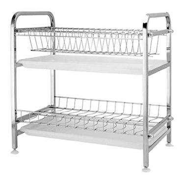 Imagem de Escorredor de pratos de cozinha grande de 2 camadas de aço inoxidável rack multiuso para pratos de cozinha escorredor de pratos