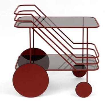 Imagem de x3anggyt5 Mesa de centro sofá mesa lateral carrinho de armazenamento rack lanche empurrado à mão carrinho de servir sala de estar mesa lateral de jantar (vermelho)