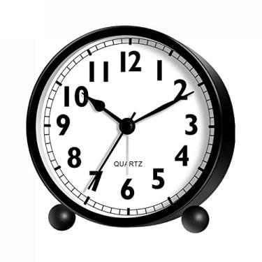 Imagem de Despertador para quarto, despertador redondo, silencioso, sem tique-taque, pequeno relógio com luz noturna, operado por bateria, para quarto, cabeceira, relógio de mesa (preto)