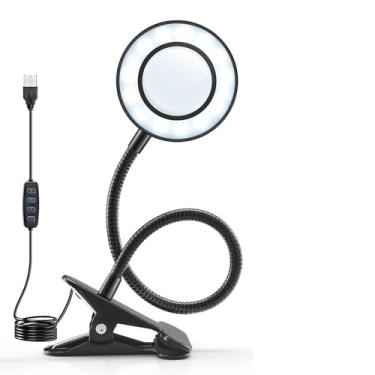 Imagem de Lupa de 10 x com luz, ampliação 2 em 1 com clipe para lâmpada de mesa com luz, 3 modos de cor, 10 níveis de brilho, 58 lâmpadas de leitura com clipe de LED para artesanato de cama, reparo faça você