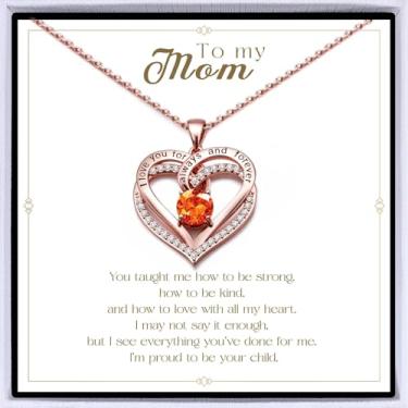 Imagem de Colar de coração banhado a ouro rosa "I Love You" para mulheres, colar de amor eterno, pingente de pedra do mês de nascimento para aniversário dela, aniversário, dia dos namorados, presente de Natal