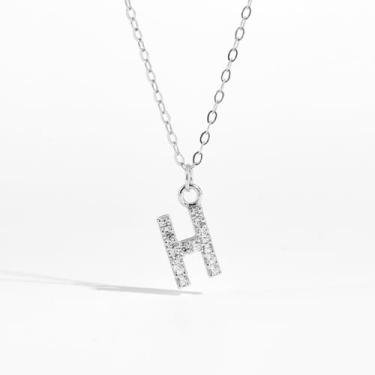 Imagem de 1 colar de diamante completo banhado a prata com letras A-Z para mulheres, joia fina, presente para mamãe, 41+6cm, Cobre, Sem Pedra Preciosa