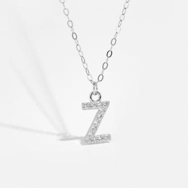 Imagem de 1 colar de diamante completo banhado a prata com letras A-Z para mulheres, joia fina, presente para mamãe, 41+6cm, Cobre, Sem Pedra Preciosa